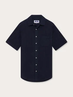 Navy Blue Short Sleeve Linen Shirt