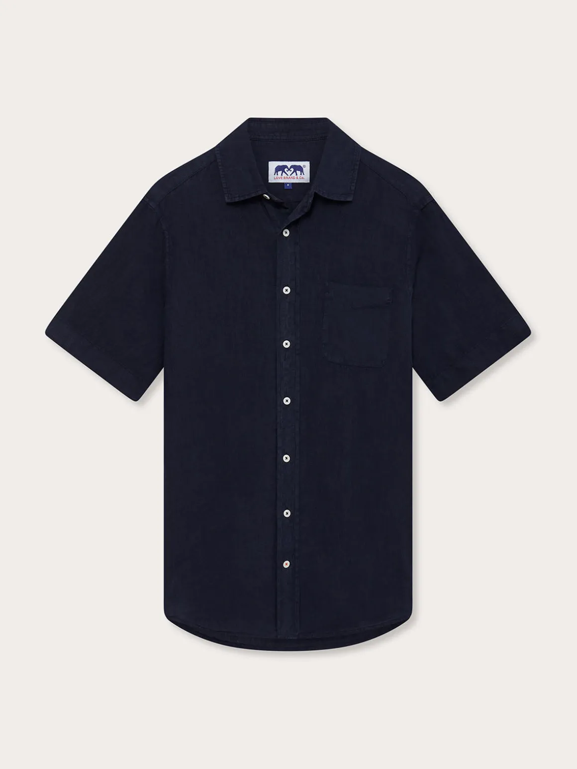 Navy Blue Short Sleeve Linen Shirt
