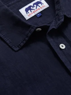 Navy Blue Short Sleeve Linen Shirt