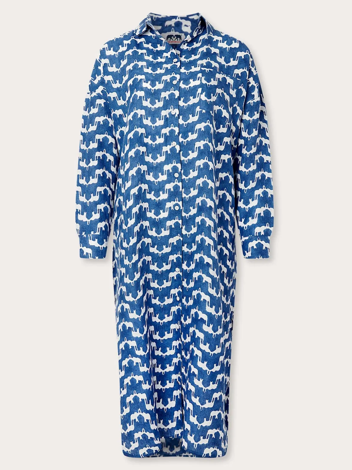Womens Elephant Palace Blue Linen Shirt Dress